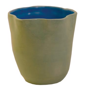Large two tones Bowl in turned earthenware, mint green, 28 x 13 cm [3]