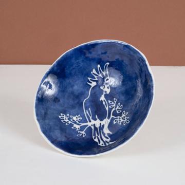 Coupelle Pochoir en porcelaine estampé, bleu foncé, perroquet [1]