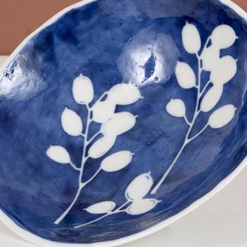 Coupelle Pochoir en porcelaine estampé, bleu foncé, citronnier [2]