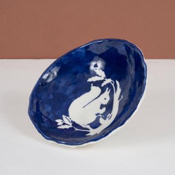 Coupelle Pochoir en porcelaine estampé, bleu foncé, ecureuil [1]