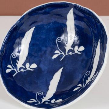 Coupelle Pochoir en porcelaine estampé, bleu foncé, feuillage [2]