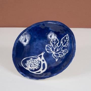 Coupelle Pochoir en porcelaine estampé, bleu foncé, figue [1]