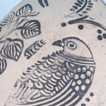 Coupelle à pain Oiseaux en grès estampé, gris clair [4]