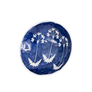 Coupelle Pochoir en porcelaine estampé, bleu foncé, fleur et feuille [3]