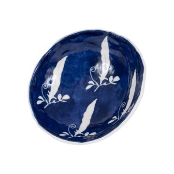 Coupelle Pochoir en porcelaine estampé, bleu foncé, feuillage [3]