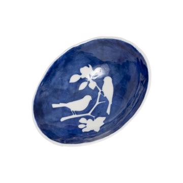Coupelle Pochoir en porcelaine estampé, bleu foncé, oiseau [3]