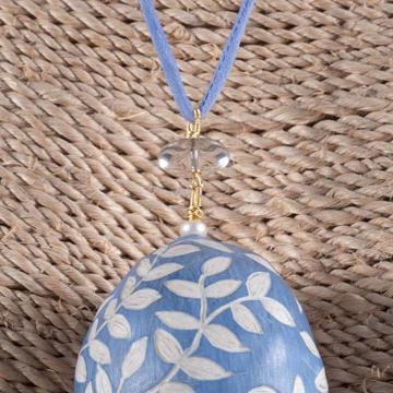 Pendentif Oeuf en faïence et soie, bleu foncé [2]