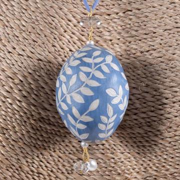 Pendentif Oeuf en faïence et soie, bleu foncé [3]