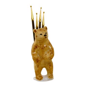 Porte pique Ours en porcelaine, beige, ebène et or [5]