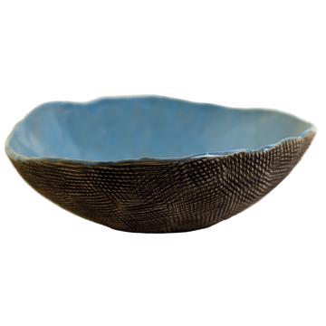 Reef salad bowl in stamped stoneware, sky blue
