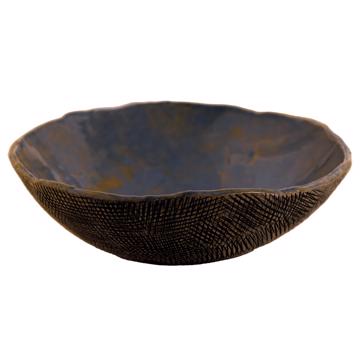 Reef salad bowl in stamped stoneware, french blue