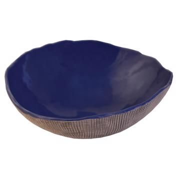 Reef salad bowl in stamped stoneware, dark blue