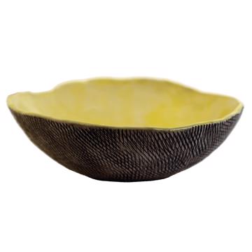 Reef salad bowl in stamped stoneware, light yellow
