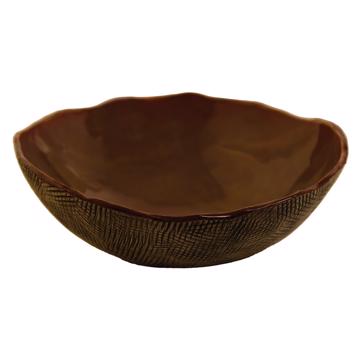 Reef salad bowl in stamped stoneware, cocoa