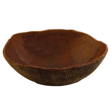 Reef salad bowl in stamped stoneware, brown