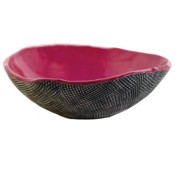 Reef salad bowl in stamped stoneware, strong pink