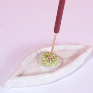 Support d'encens Oeil en faïence, vert pomme [3]