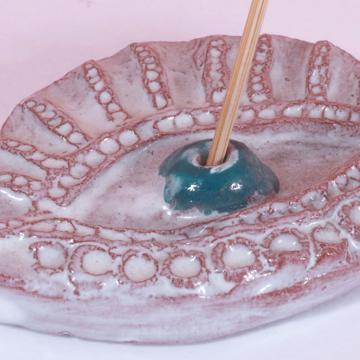 Rich Eye incense base in earthenware, duck blue [4]