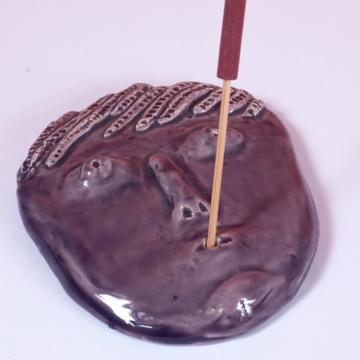 Face incense base in earthenware, purple [2]