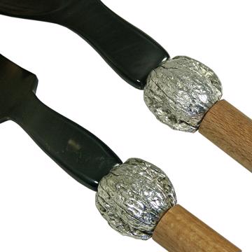Salade Set Walnut design in wood and horn, nature, silver ring [2]