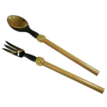 Service à Salade motif Noix en bois et corne, nature, virole or [1]