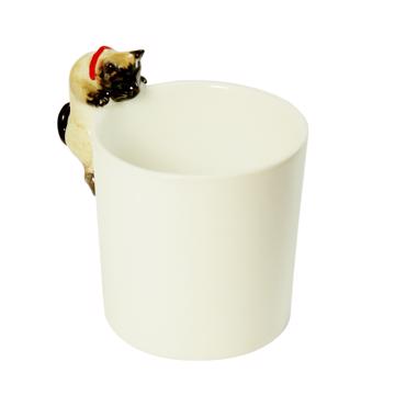 Tasse Chat en porcelaine de Limoges, beige, moka