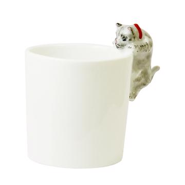 Tasse Chat en porcelaine de Limoges, gris clair, moka