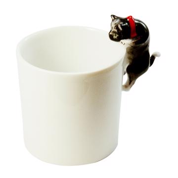 Tasse Chat en porcelaine de Limoges, noir, moka