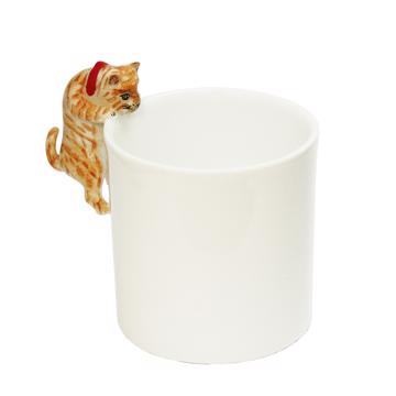 Tasse Chat en porcelaine de Limoges, orange, moka