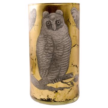 Grand vase Hibou en découpage sous verre