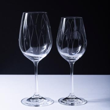 Wave wine glasses, engraved crystal
