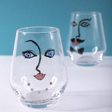 Verres Madame et Monsieur en Email sur Cristallin