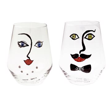 Verres Madame et Monsieur en Email sur Cristallin