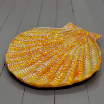 Concha Dish in stamped earthenware, yellow orange [3]